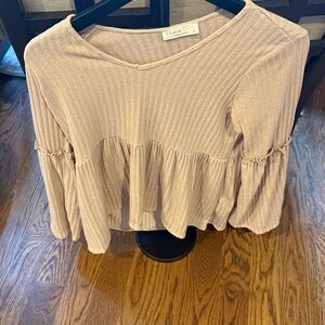 Sheer Ribbed Peplum Blouse in Dusty Rose